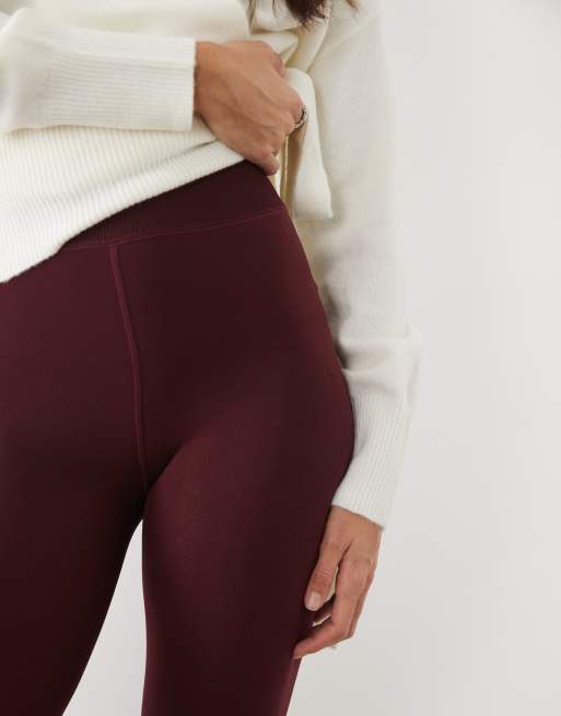 New Look fleece lined leggings in burgundy, 3 of 5