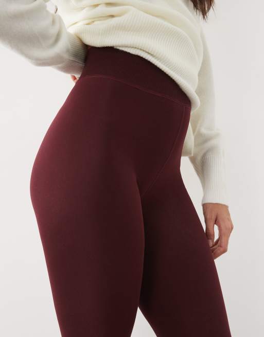 New Look fleece lined leggings in burgundy, 4 of 5