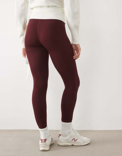 New Look fleece lined leggings in burgundy, 5 of 5