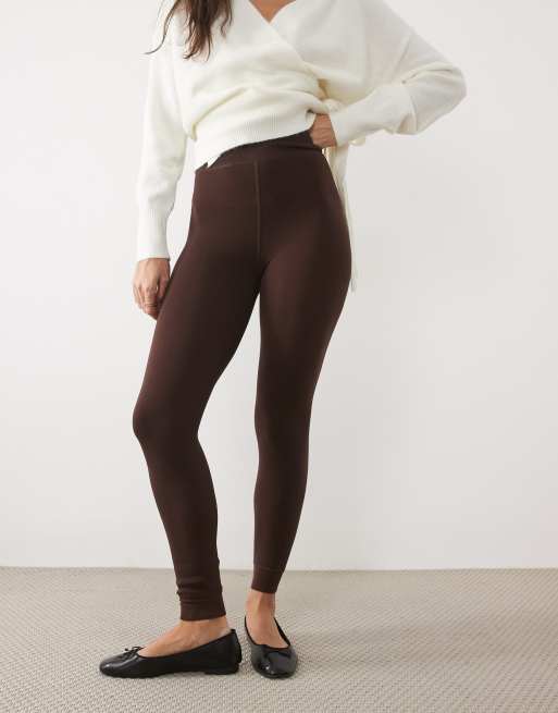New Look fleece lined leggings in dark brown, 2 of 5