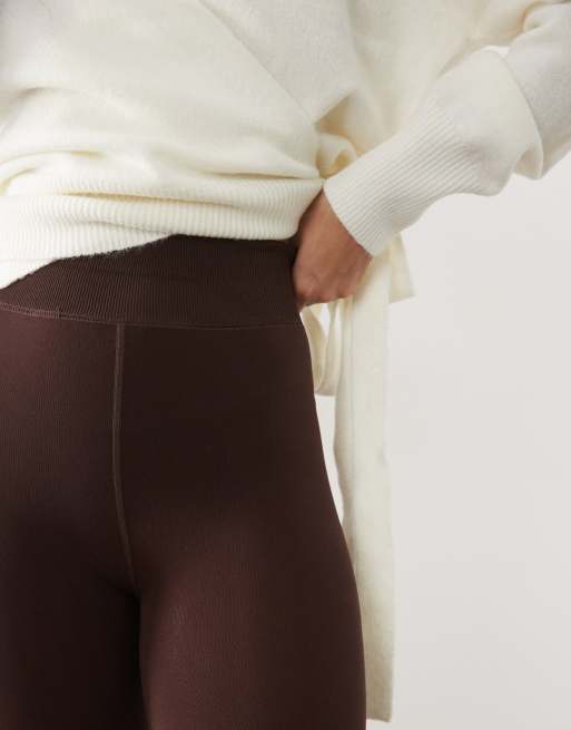 New Look fleece lined leggings in dark brown, 3 of 5