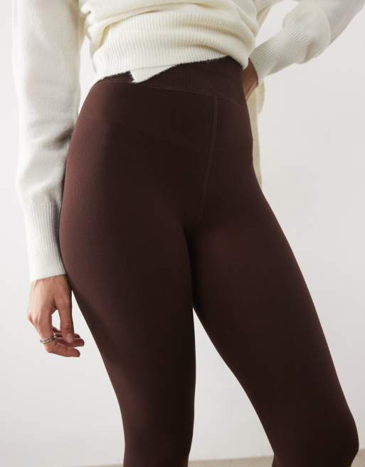 New Look fleece lined leggings in dark brown, 4 of 5