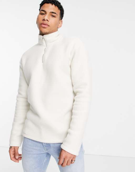New Look - Fleece sweater met korte rits in crème, 3 van 4