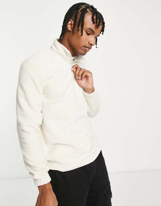 New Look – Fleece-Sweatshirt in Cremeweiß mit kurzem Reißverschluss, 2 von 4