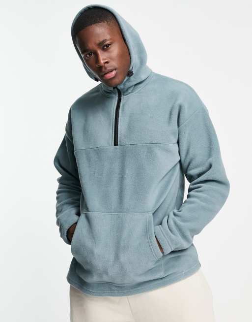 New Look fleece zip hoodie in mid blue