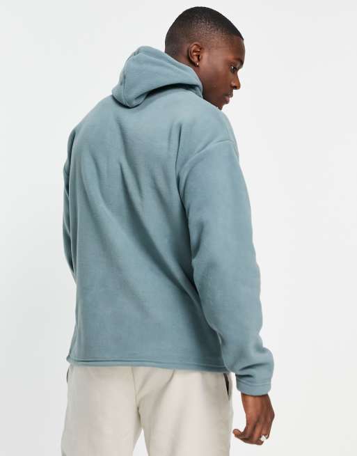 New Look fleece zip hoodie in mid blue