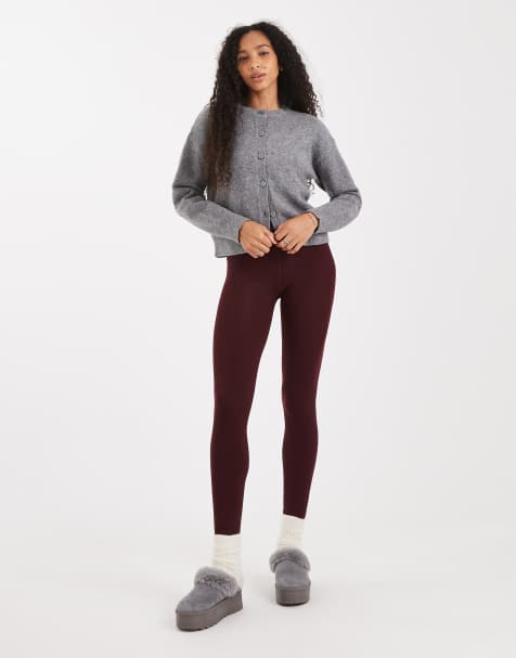 New Look fleeced lined leggings in burgundy - view 1