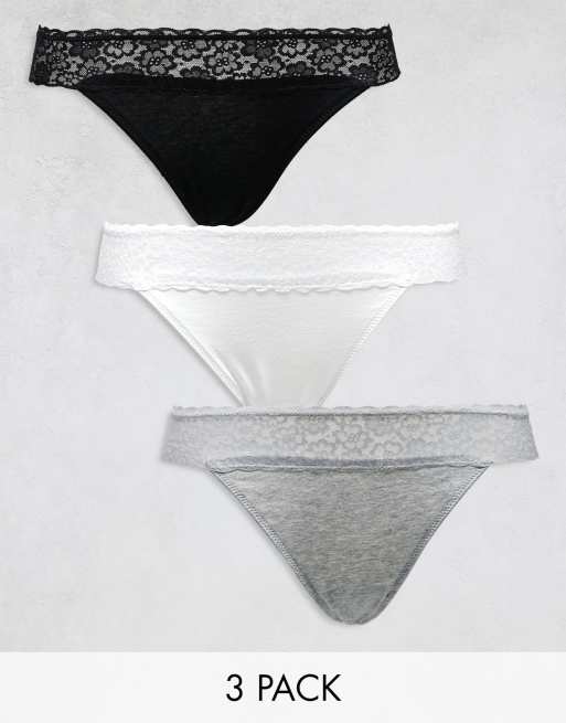 New Look – Flerfärgade stringtrosor i med spetskant, 3-pack