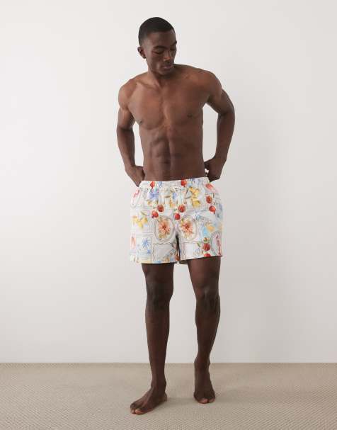 New Look - Flerfarvede badeshorts med postkortprint - view 1