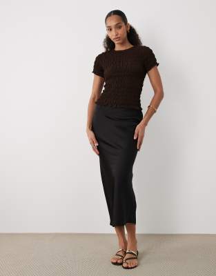 Fließender Midirock aus Satin in Schwarz Schwarz 42
