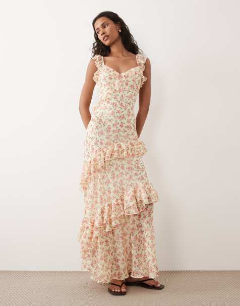 New Look floral bouquet print ruffle maxi dress in yellow - view 1