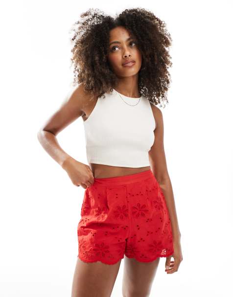 New Look floral broderie shorts in red - view 1