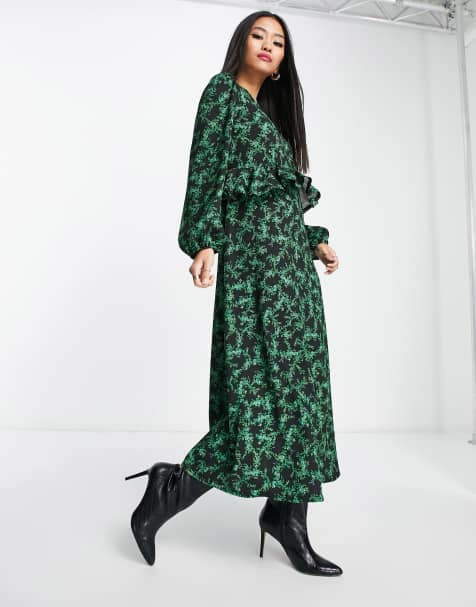 Flounce London long sleeve wrap maxi dress in red velvet