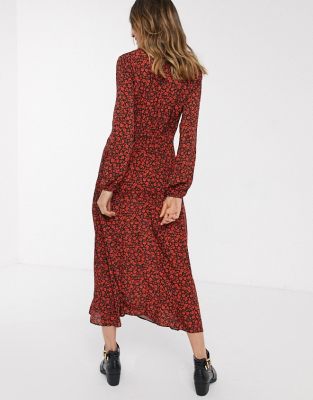 new look red floral midi dress