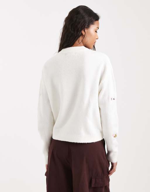 New Look floral embroidered jumper in cream, 3 of 4