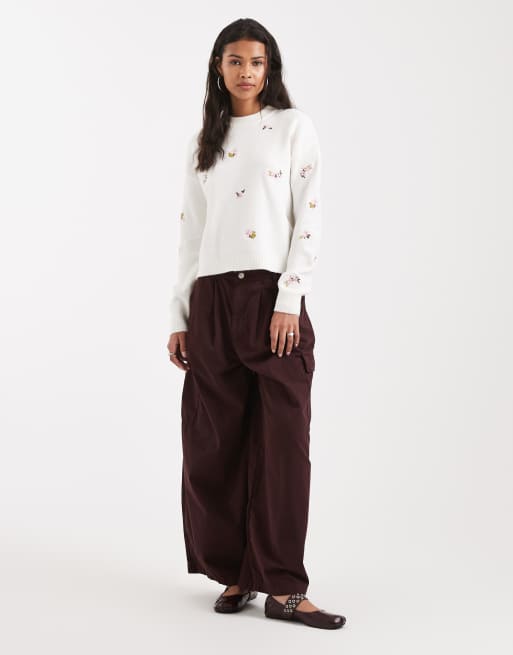 New Look floral embroidered jumper in cream, 4 of 4