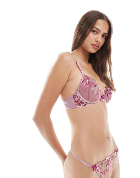 New Look floral embroidered lingerie set in pink - view 1