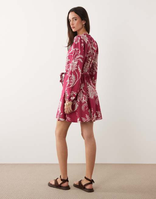 New Look floral flippy mini dress in red, 4 of 4