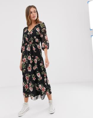 asos black floral maxi dress