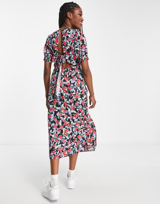 New Look floral midi dress with open back detail, 2 of 4
