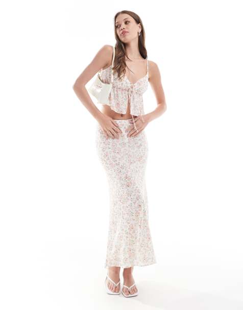 New Look floral midi skirt in cream - view 1