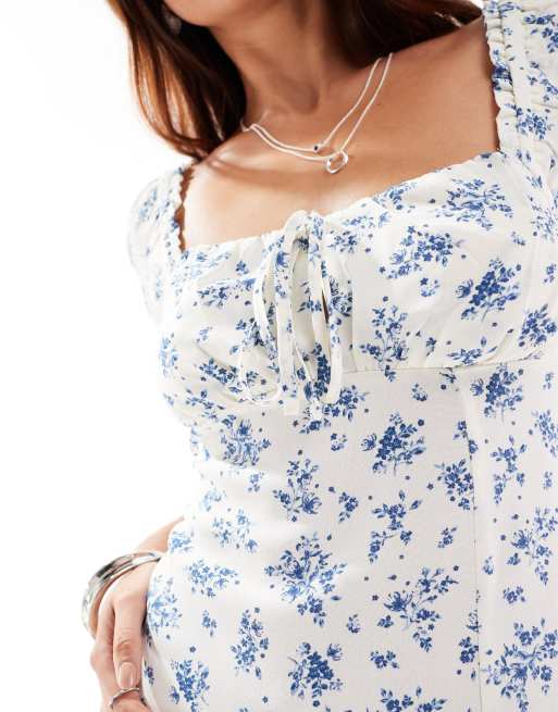 New Look floral milkmaid midi dress in white ASOS