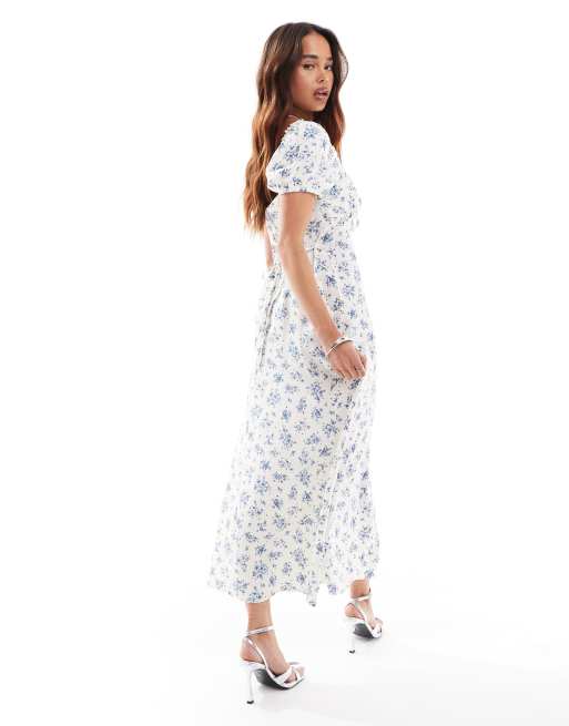 New Look floral milkmaid midi dress in white, 4 of 4
