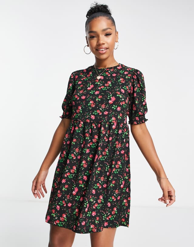 New Look floral pattern dress in black