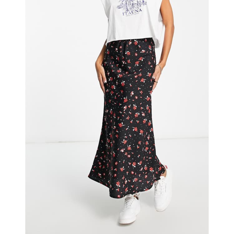 Black midi outlet skirt floral