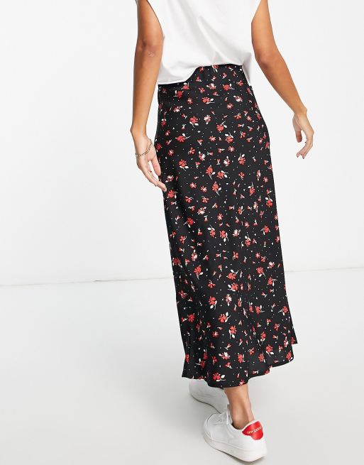 New look rose floral 2025 midi skirt in black