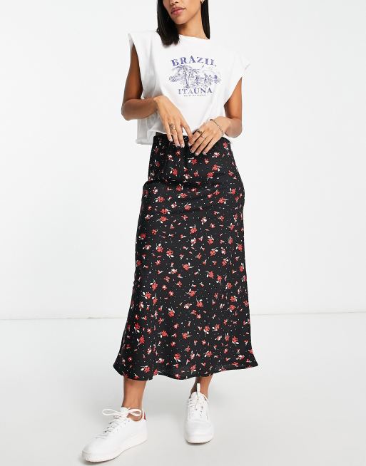 New look black shop floral midi skirt