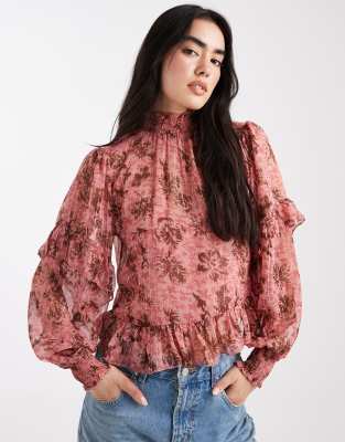 New Look Floral Ruffle Blouse In Pink