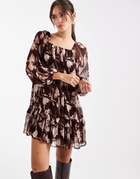 New Look floral smock mini dress in purple - view 1