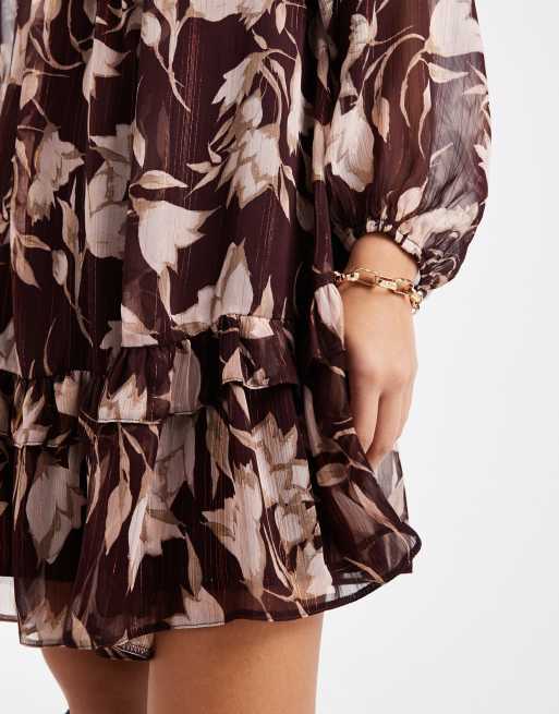 New Look floral smock mini dress in purple, 3 of 4
