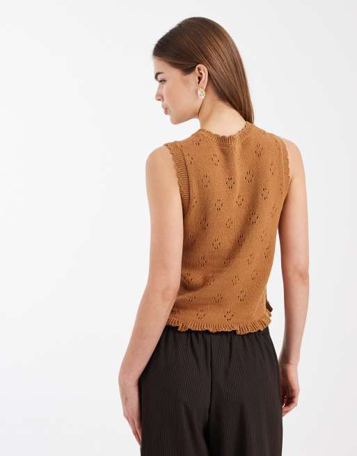 New Look floral stitch knitted waistcoat in brown, 4 of 4