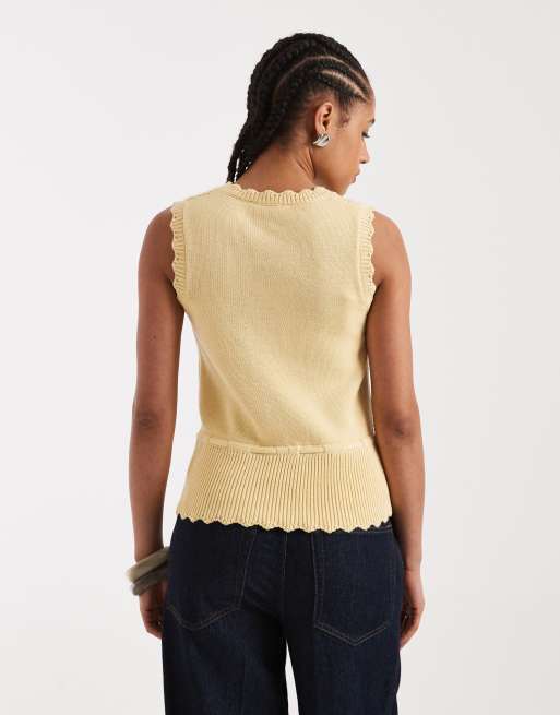 New Look floral stitch tie waist singlet in yellow, 4 of 4
