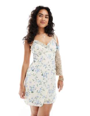 New Look floral strappy mesh mini dress in white