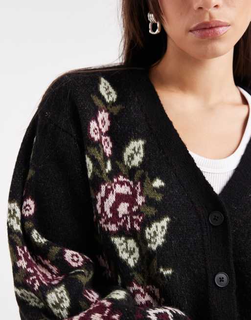 SHENHE Women's Floral Print Cardigan – V Neck, Drop Shoulder