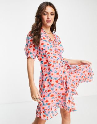 New Look floral wrap dress in pink