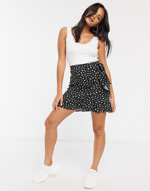New Look floral wrap mini skirt in floral print