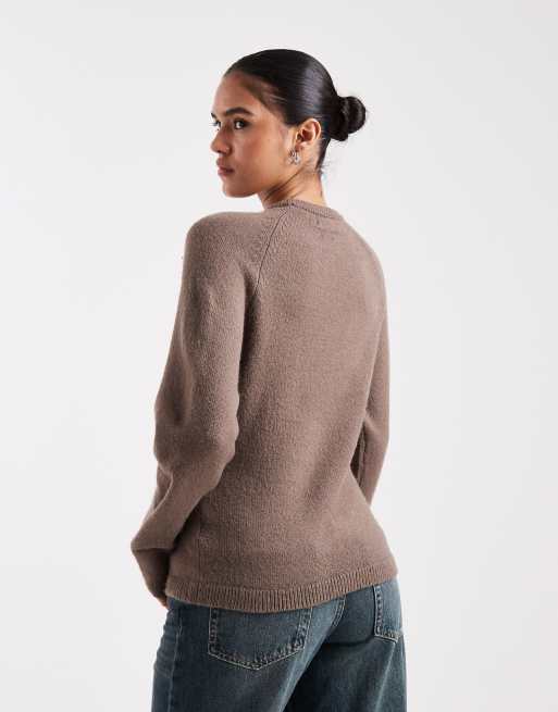 New Look flower button faux-cardigan jumper in mink, 3 of 4