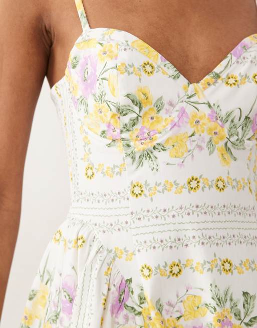 New Look flower print corset midi dress in cream, 4 of 4