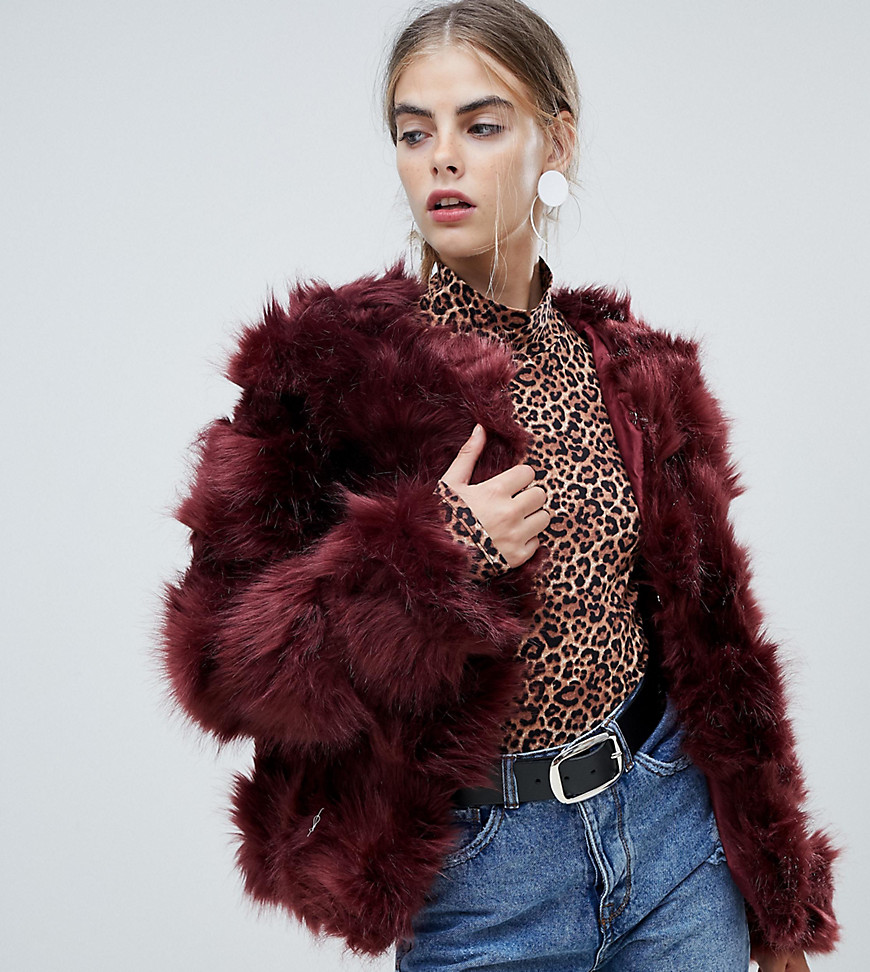 New Look Fluffy Faux Fur Coat-Red