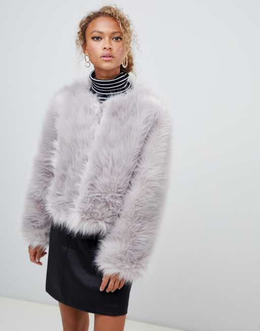 New Look Fluffy Faux Fur Collarless Jacket