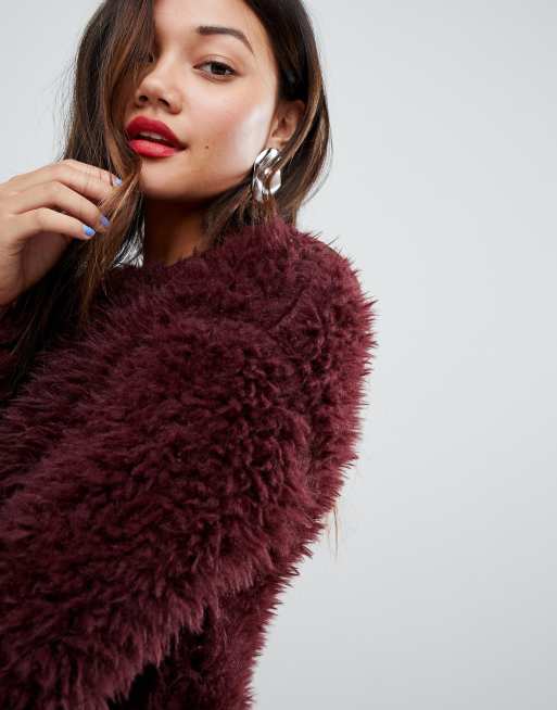 Burgundy fluffy cheap jumper