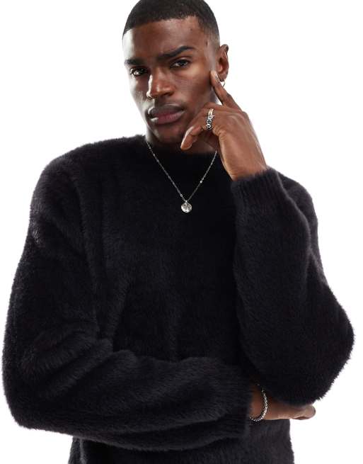 New Look fluffy knit jumper in black | ASOS