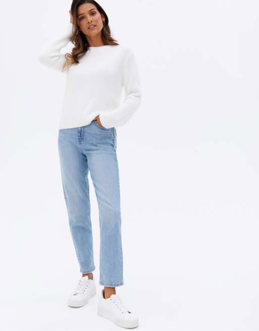 White jumper sale blue jeans