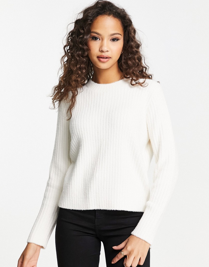 New Look Fluffy Knit Ribbed Sweater In Off White
