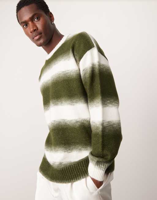 New Look fluffy ombre stripe jumper in green ASOS