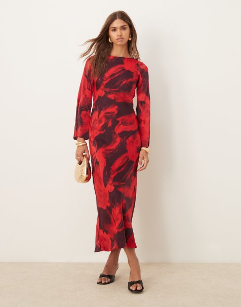 New Look flute sleeve maxi dress in red print - view 1